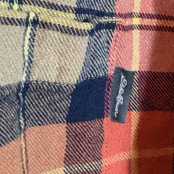 Eddie Bauer Mens Flannel Shirt XXL Orange Bristol Harvest Plaid Button Up Cotton - Picture 7 of 14
